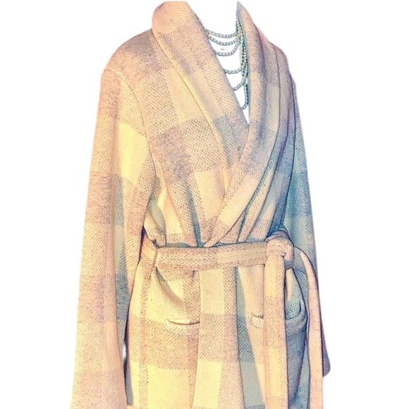 Vintage Lauren Ralph Lauren Belted Cardigan Sweater Women’s XL Wool Ivory Gray - Picture 1 of 13